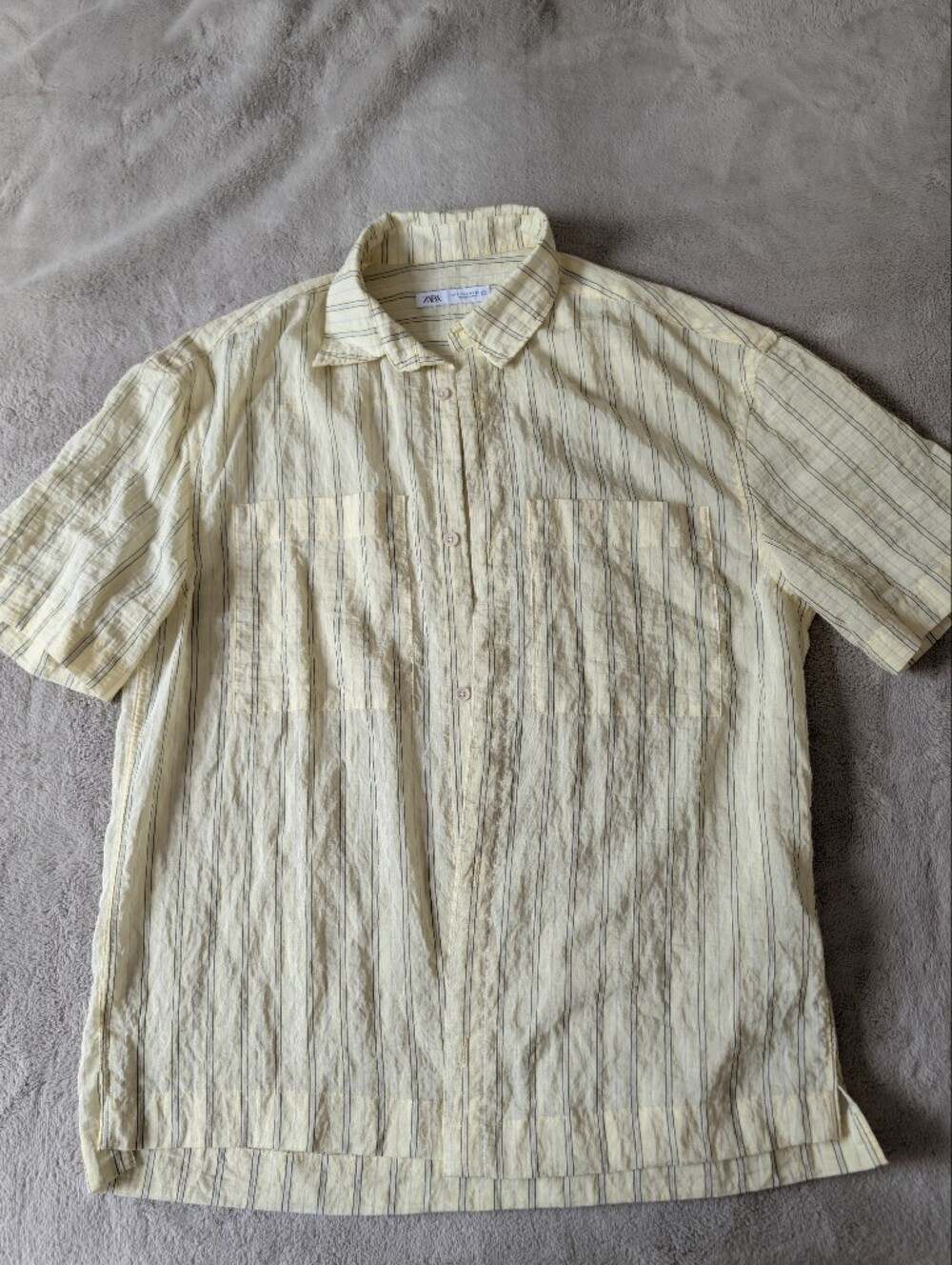 Zara Light Yellow Striped Short-Sleeve Button-Down Shirt